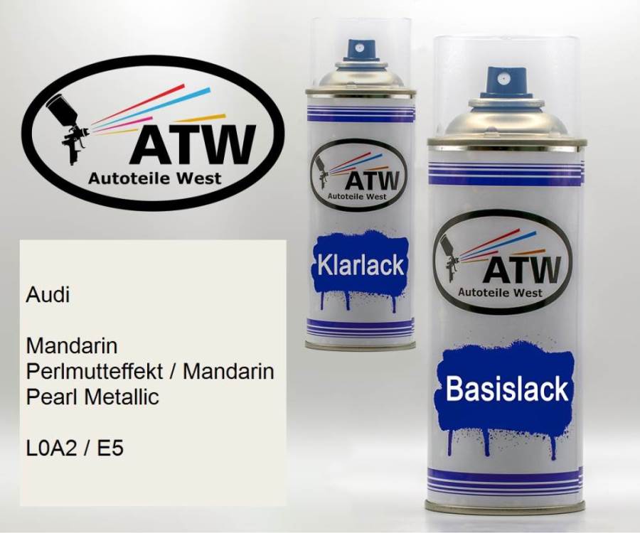 Audi, Mandarin Perlmutteffekt / Mandarin Pearl Metallic, L0A2 / E5: 400ml Sprühdose + 400ml Klarlack - Set, von ATW Autoteile West.